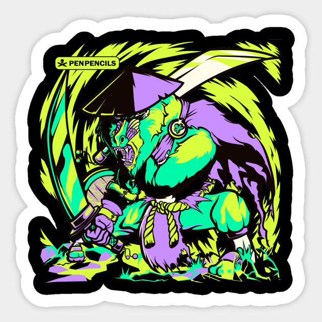 Mandril samurai Sticker by PenPencils